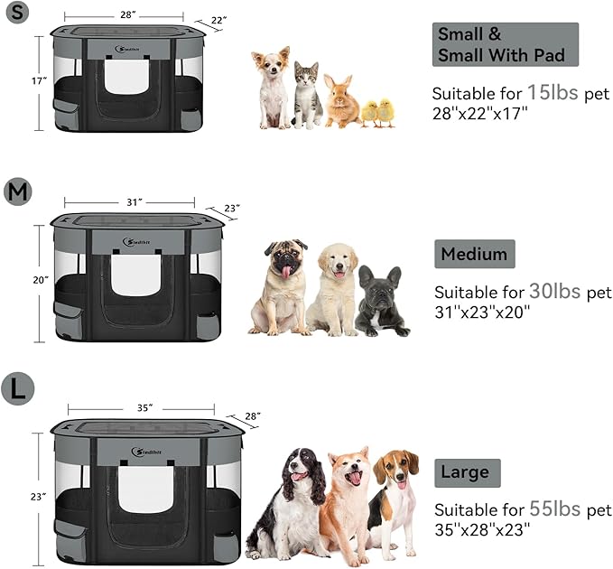 Dog Playpen,Cat Pet Puppy Pen,Portable Playpens for Dogs Indoor Outdoor Travel Camping Use,Foldable Dog Kennel Tent Crate for Rabbit Small Animals with Carrying Case (Dark Grey, Large)
