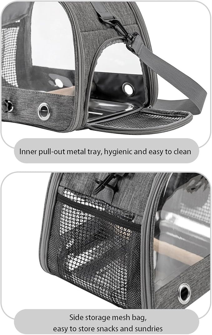 Portable Bird Cage Bird Carriers Foldable Panoramic View with Perch Removable Tray for Parrot Hamster Hedgehog Rabbit Sugar Glider (Blue)