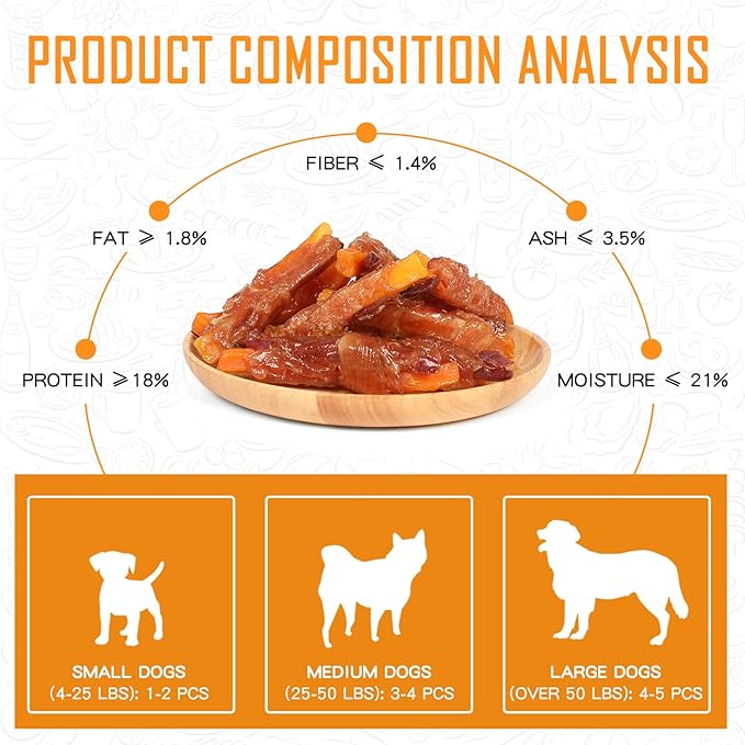 PAWUP Chicken Sweet Potato Dog Treats, Double Sweet Potato Chews with Taurine, Healthy Pet Snacks for Small Medium Large Dogs, 12.5 oz