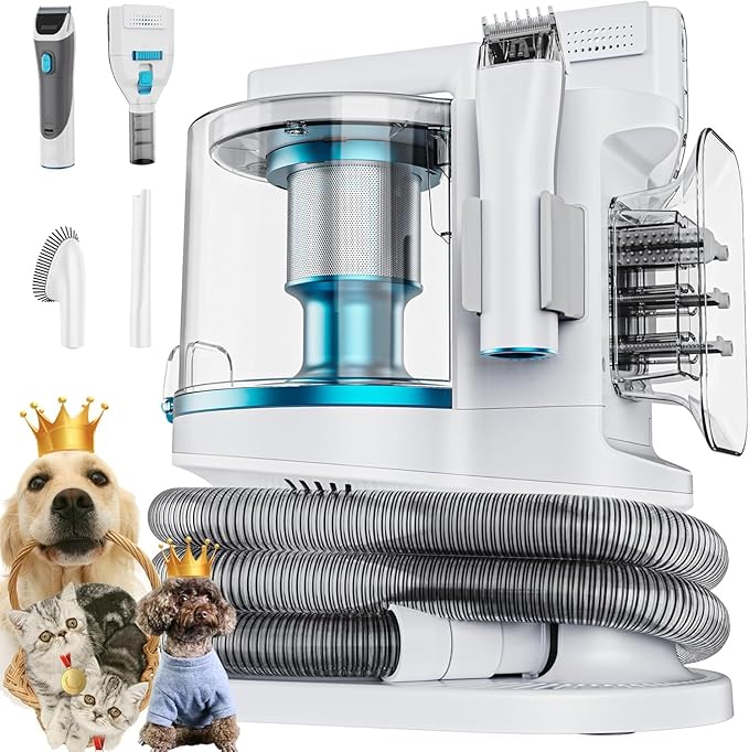 Pet Grooming Kit with 3.4L Oversized Vacuum Suction - 99% Pet Hair Removal - Professional Dog Clippers & Shedding Tools for Cats, Teddy, Poodle, Golden Retrievers (Pearl White)