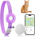 GPS Tracker for Cats, Cat Tracker Compatible with Apple Find My App (Only iOS), No Monthly Fee, Waterproof (White Tracker, Purple Cat Collar)