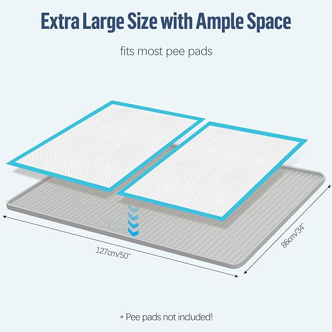 Pee Pad Holder for Dogs, 50"x 34" Extra Large Silicone Pee Tray Mat High Edge, Leak-Proof, No Spill Pet Pad Holder for Puppy, Cat, Rabbit, Training Pads for Floor Protection, No Pee Pads