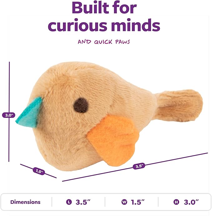 SmartyKat Chickadee Chirp Electronic Sound Cat Toy, Contains Catnip, Battery Powered - Light Brown, One Size
