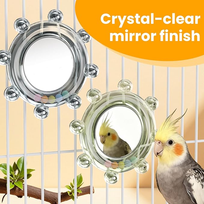 Bird Mirror Toys for Cage,Parakeet Rotating Sound Wheel Toy,Budgie Training Colorful Interactive Chew Toys for Canaries Lovebirds Conures Cockatiels cage Accessories (2, Pink)