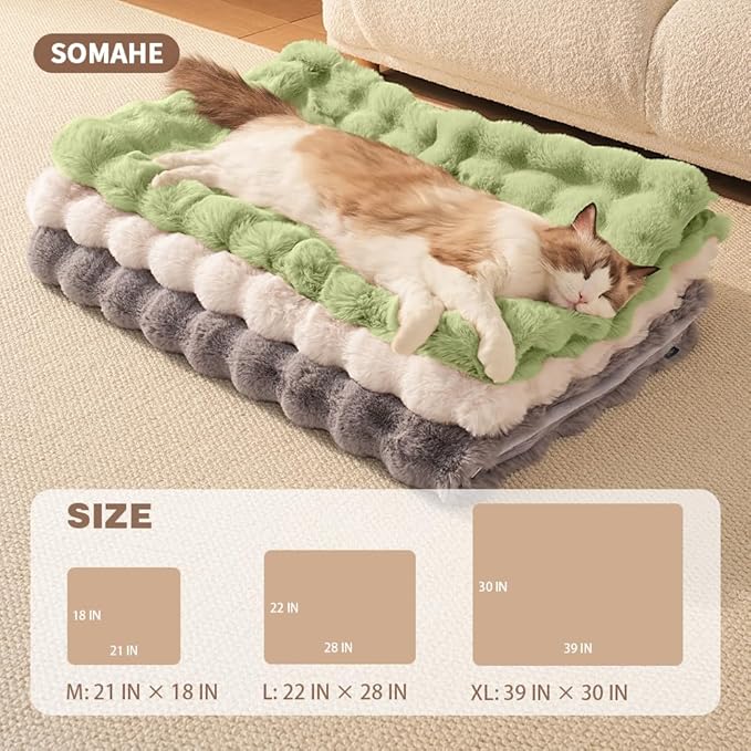 Self-Warming Cat Blanket, Dual-Side Plush Sherpa Throw with Anti-Static, Snuggle Mat for Kittens & Cats, Cozy Bed Topper for Windowsills & Couches, Machine Washable & Dryable, 21x18 Inch Green