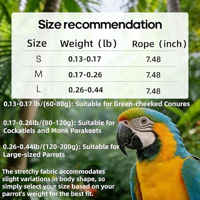 DRESSO Portable Bird Traval Carrier Bag, Escape Resistant Outdoor Harness Vest for Small Medium Parrots, Cockatiel, Budgie, Random Color(Large)