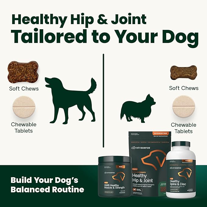 VetriScience Ultimate Strength Healthy Hip & Joint Chews, GlycoFlex Glucosamine, Chondroitin and Green-Lipped Mussel Joint Support Supplement for Dogs, Soothe Joint Discomfort, Bacon, 120 Count