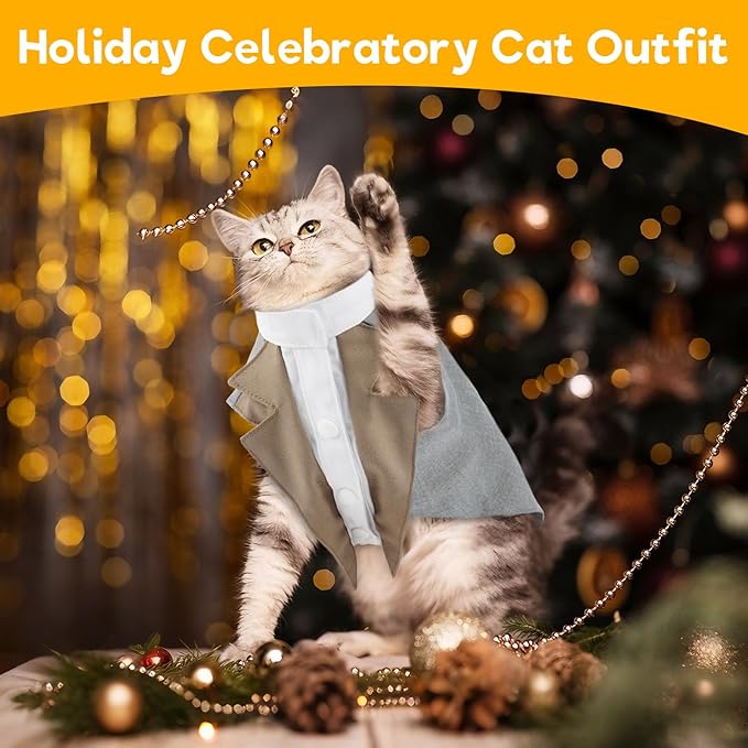 Cat Tuxedo Suit, Stylish Cat Tuxedo Outfit Formal Suit, Kitten Formal Attire Wedding Birthday Onesie Costume for Male Girl Hairless Cats, Pet Fashion Apparel Fancy Clothes, Black, XS