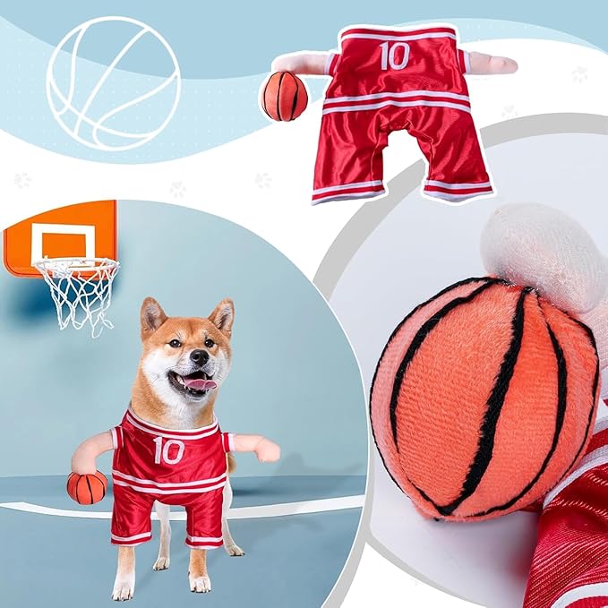 DELIFUR Dog Basketball Player Costume - Pet Halloween Costume Adjustable Funny Dress Up Sports Outfit Cosplay Clothes for Small Medium Dog (Red Basketball, Large)