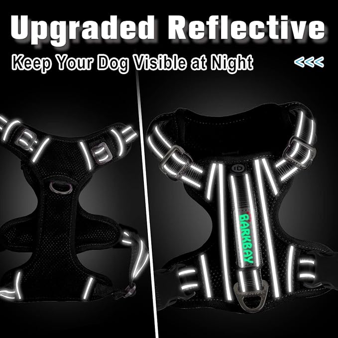 BARKBAY Dog Harness No Pull with ID Tag Pocket - Heavy Duty, Reflective, Easy Control for Large Dogs(Black,M)