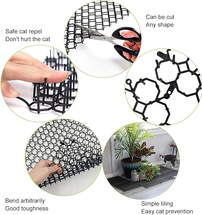 PerGar 12Pcs Cat Deterrent Mat, Cat Scat Mat with Spikes, Scat Mat for Cats, Outdoor Cat Deterrent Mat with Spikes, Anti Cats Network Cat Spikes for Outdoor Garden Fence Animal Barrier