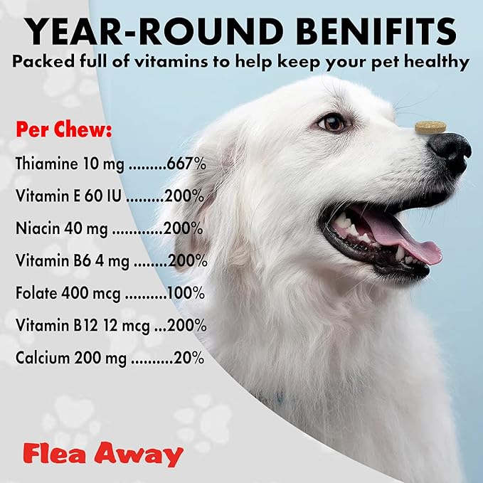 Flea Away All Natural Supplement for Fleas, Ticks, and Mosquitos Prevention for Dogs and Cats, 100 Chewable Tablets, 3 Pack
