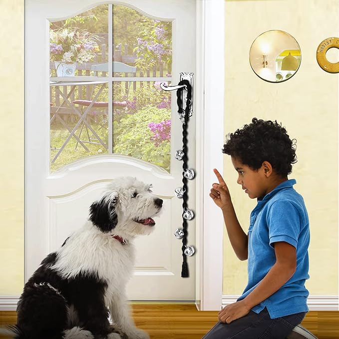 Dog Bells to Go Outside & Puppy Potty Training, Adjustable Dog Door Bell Ring to Go Potty, Handmade with Premium Yarn. Twisted Style, Black 2 Count