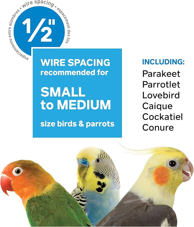 Prevue Pet Products Wrought Iron Bird Flight Cage with Wheels - Large Birdcage for Parakeets, Canaries, Finches, Cockatiels, Lovebirds, Green Cheeks, Metal Standing Birdcage - Chalk White