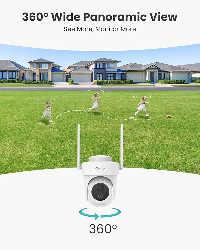 4K Security Cameras Wireless Outdoor, Solar Cameras for Home Security Battery-Powered, 360° Pan & Tilt, 3MP Color Night Vision, Two-Way Audio, Compatible with Alexa
