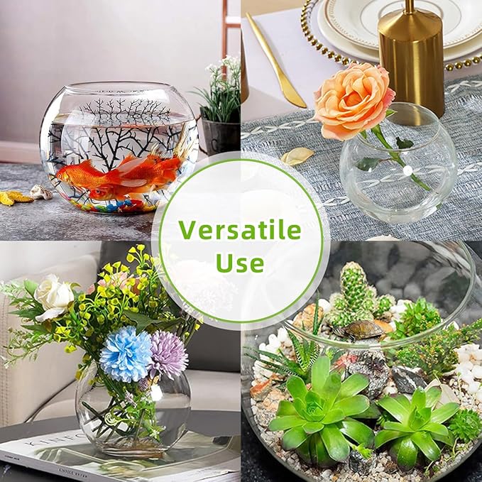 MANON ROSA Turtle Bowls Round Ecological Tank Container Clear Aquarium Habitat Small Desktop Home for Hydroponic Plants Fish Starter Choice (S(5.9" D))
