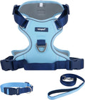 No Pull Dog Harness Leash and Collar Set, Soft Adjustable Dogs Vest Reflective and Comfortable Handle Blue Small