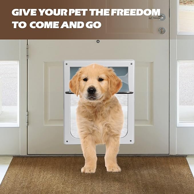 Doggie Dog Flap Interior Sliding Door Wall 2 Ways Locking Entry Pet Glass Door with Transparent Flap