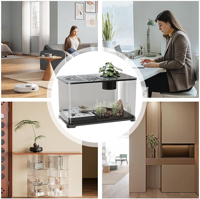 Aquarium Tank – Fish Tank Starter Kit | Modern Clear Panoramic Aquarium Container with Resting Area for Turtle, Betta, Guppy, Shrimp, Jellyfish, Stylish Indoor Water Habitat for Home Office Apartment