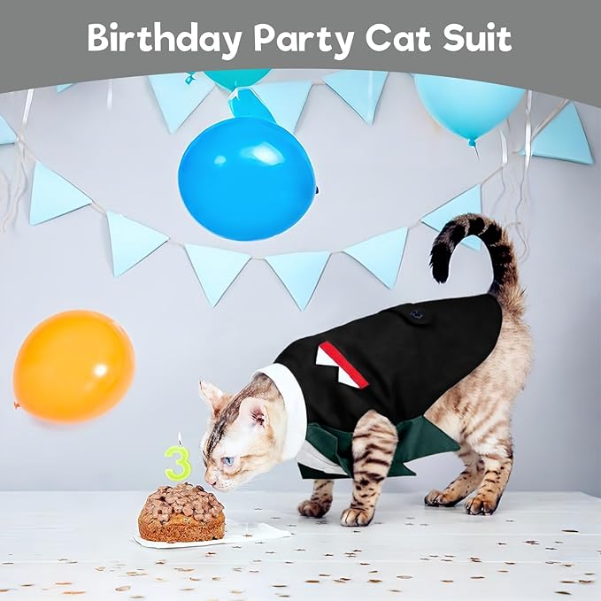 Cat Tuxedo Suit, Stylish Cat Tuxedo Outfit Formal Suit, Kitten Formal Attire Wedding Birthday Onesie Costume for Male Girl Hairless Cats, Pet Fashion Apparel Fancy Clothes, Grey, XL