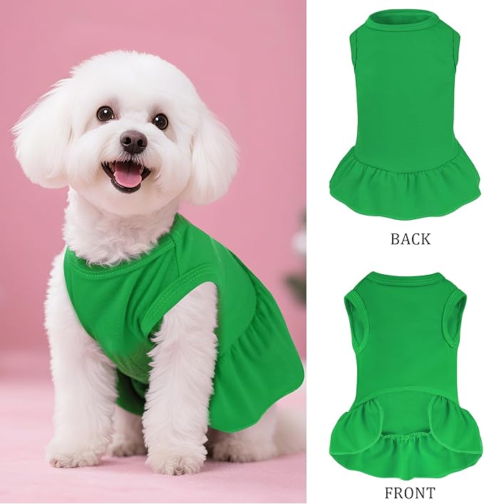 Dog Dresses Cat Skirt Solid Color Dog Clothes Summer Sleeveless Puppy Girl Clothes for Small Pet Dogs Cats (Dark Green, Small)