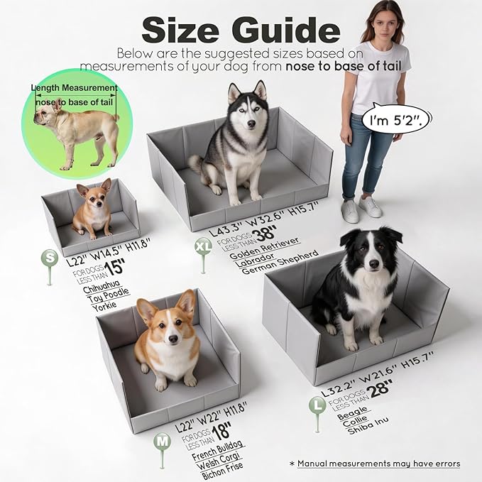 Dog Litter Box, Pee Pad Holder Foldable, Indoor Dog Potty Tray for Puppy & Medium Dogs, High Walls, Seamless, No Assembly, Waterproof, Easy to Clean, No Spill,Portable for Travel