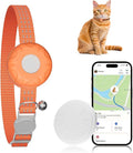 Cat Tracker, MINI Pet Tracker for Cats, No Monthly Fee GPS Tracker for Cat, Compatible with Apple Find My App(Only iOS), Real-Time Tracking, Waterproof Cat GPS Tracker, Orange