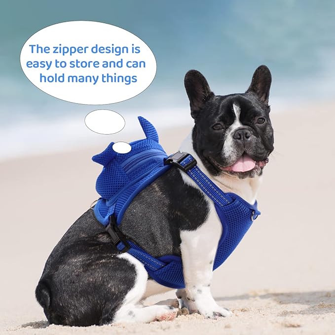 Dog Harness with Backpack, Adjustable Dog Backpack Harness for Small Medium Dogs, No-Pull Breathable Backpacks for Dogs to Wear, for Traveling, Hiking, Camping, Training, Blue S
