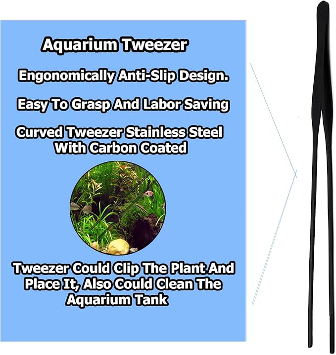 G.S Aquarium Tweezers Long Reptiles Feeding Tongs for Aquatic Plants Spider Snakes Lizards (12" Straight & Curved)
