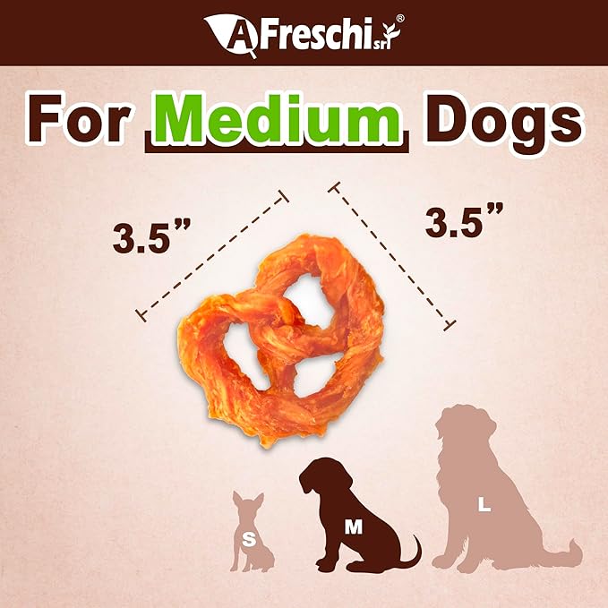 A Freschi srl Turkey Tendons for Dogs, USA-Sourced, Healthy Dog Treats, Rawhide-Free Puppy Chews, Long Lasting, All Natural, Hypoallergenic Dog Treats for Medium Breeds, 10 oz Pack Pretzel (M)