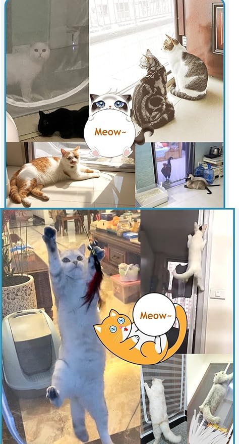 DOOREASY Cat Screen Door, Upgraded Pet Door Mesh Screen Prevent Cats Dogs from Running Out, Cat Resistant Screen Door with Zipper Closure, Easy Install (Fits Doors Up to 36"x96")