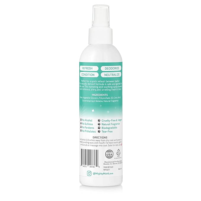 Mighty Mutt Natural Deodorizing Dog Spray | Odor Control and Freshening | Dog Spray for Smelly Dogs | Hypoallergenic, Calming and Moisturizing | Soft Rain, 8oz