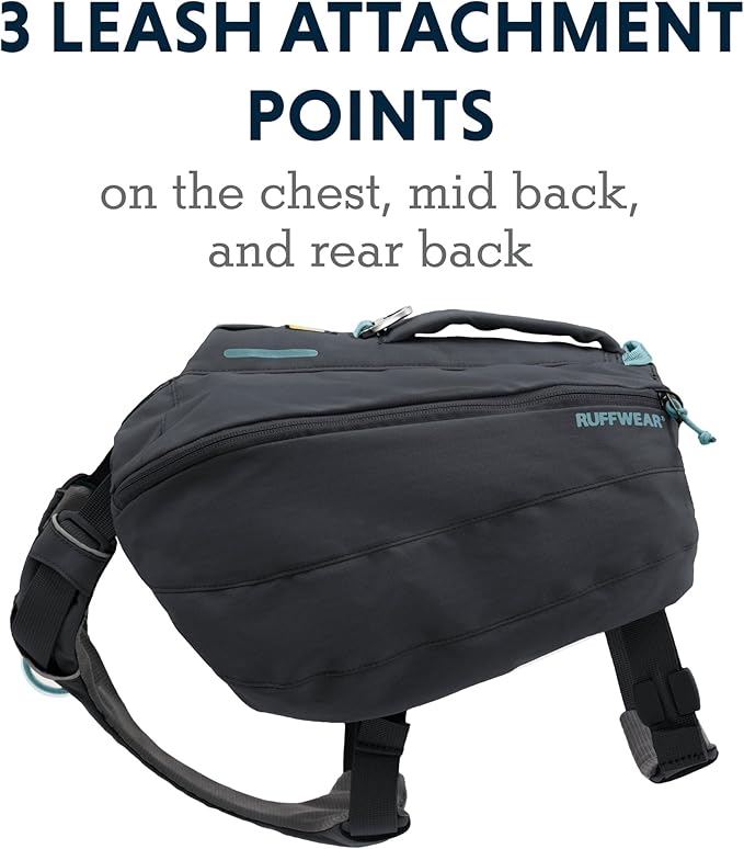 Ruffwear, Front Range Day Pack, Dog Backpack with Saddlebags, 5-Point Adjustment, 3 Leash Points, Padded Handle, Internal Mesh Pockets, Reflective Trim, Light Loop, Basalt Gray, X-Small