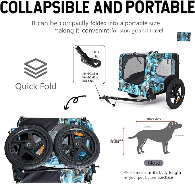 Anwick Dog Bike Trailer, Heavy Duty Dog Trailer for Bicycle, Cart Pet Bike Carrier with 3 Doors, 16" Wheels, Flag, Collapsible to Store, Pet Cart Bicycle Carrier for Small and Medium Pets