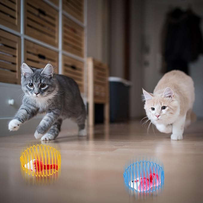 Jecery 5 Pcs Cat Spring Balls Toys Stretchable Rolling Balls Colorful Playful Coils Interactive Action Toy Caged Rats for Kitten Pet Supplies (Mouse,Bright Color)