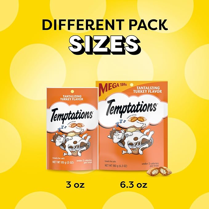 Temptations Cat Treats, Classic Crunchy and Soft Cat Treats, Tantalizing Turkey Flavor, 3 oz. Pouch (Pack of 12)