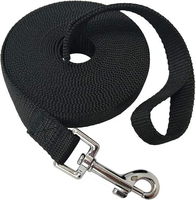 Nylon Training Dog Leash for Small Medium Large Dogs, 15ft 20ft 30ft 50ft Long Leash Dog/Puppy Lead for Obedience Recall Training, Camping (1" x 20ft, Black)