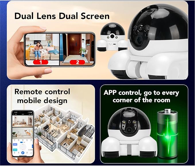 Zunate 4G Movable Pet Camera with Dual Lens, 1080P Indoor Home Security Cam, 2 Way Audio, 5200mAh Rechargeable Battery, Remote APP Control for Dogs Cats Monitoring (64G 200W)