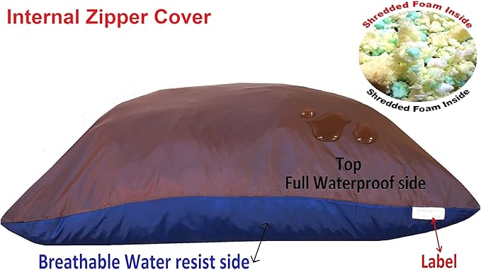 Dogbed4less Shredded Memory Foam Pillow Dog Bed with Waterproof Liner and Machine Washable Cover (Brown Nylon, Medium 36"X29")