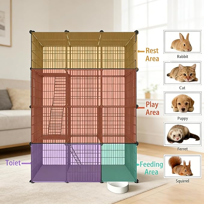 Large 4-Tier Cat Cage Indoor, DIY Cat Enclosures Detachable Metal Wire, Indoor Cat Crate Exercise Place Ideal for Kitty, Small Animals (Black, 41" L x 28" W x 55" H, 7)