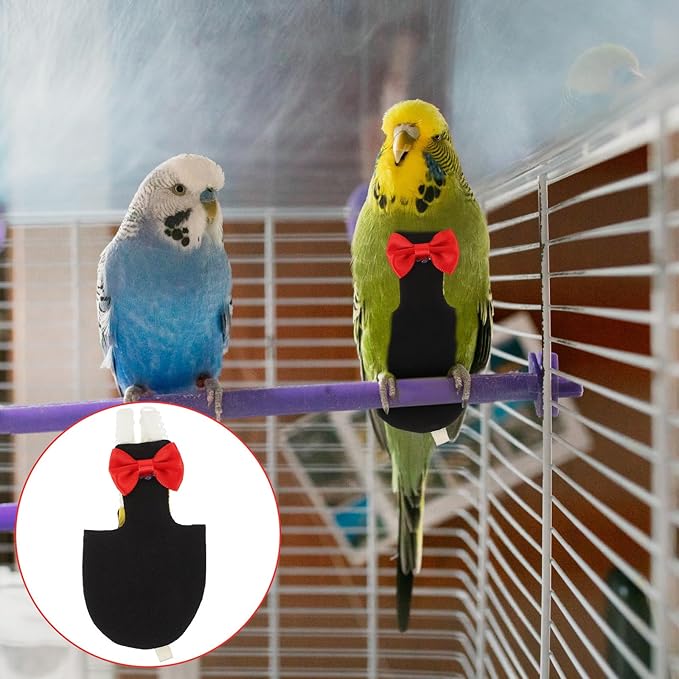 POPETPOP Washable Bird Diaper Suit Reusable Parrot Flight Clothes with Bow Adjustable Lightweight Breathable Nappies for Budgie Parakeet Pigeon