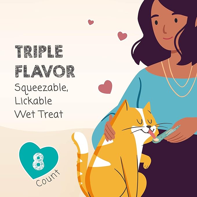 Savory Spoonables with Real Duck, Beef and Rabbit for Cats, 8 Count, Treat Your Cat to Triple Flavor Squeezable Lickable Wet Treats with Built-in Spoon for Less Mess