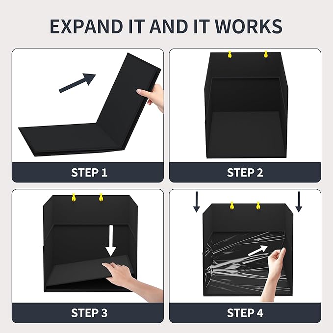 Aokeyee Waterproof Cat Litter Box Enclosure Splash Guard with Removable PVC Mat, Foldable Black Pet Litter Box Shield with 2 Hooks