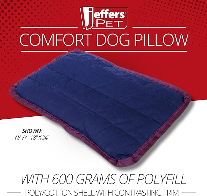 Jeffers Pet Comfort Dog Pillow, Small 18" x 24", Navy Blue – Machine Washable Dog Bed for House, Sofa, Crate & Travel – Poly Cotton Shell, Winter Warmth, Soft, Comfy, Durable, Top Pet Bedding