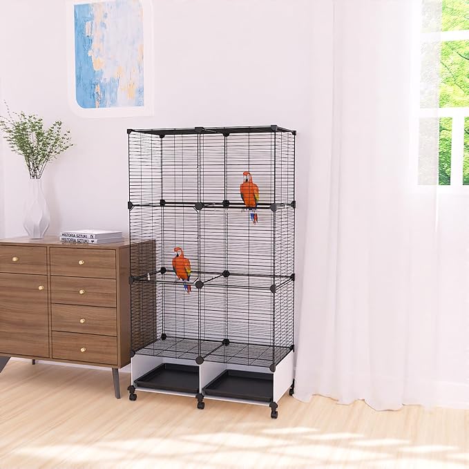 Lightweight Bird Cage with Removable Tray and Adjustable Perch – Portable Small Animal Cage with Single Lockable Door, Easy to Clean & Move for Parrots, Parakeets, Cockatiels, and Finches-L