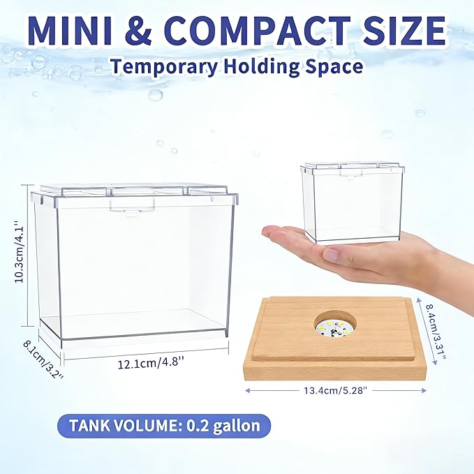 Mini Betta Fish Tank Kit with LED Light Base, Small Fish Bowl for Temporary Space, 0.2 Gallon Stackable Cube Tank with Artificial Plants for Small Fish, Insect, Shrimp, Crab, Spider (Kit-2)