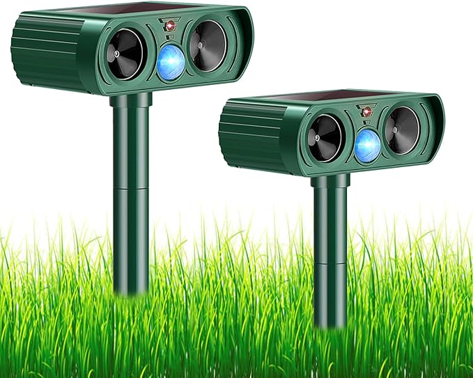 2 Pack Solar Ultrasonic Animal Repeller 2026 Waterproof Deer Repellent Devices Flashing Light Deterrent for Rabbits,Dogs, Raccoons, Cats,Rodents, Skunks, Squirrels,Yard Garden Outdoor