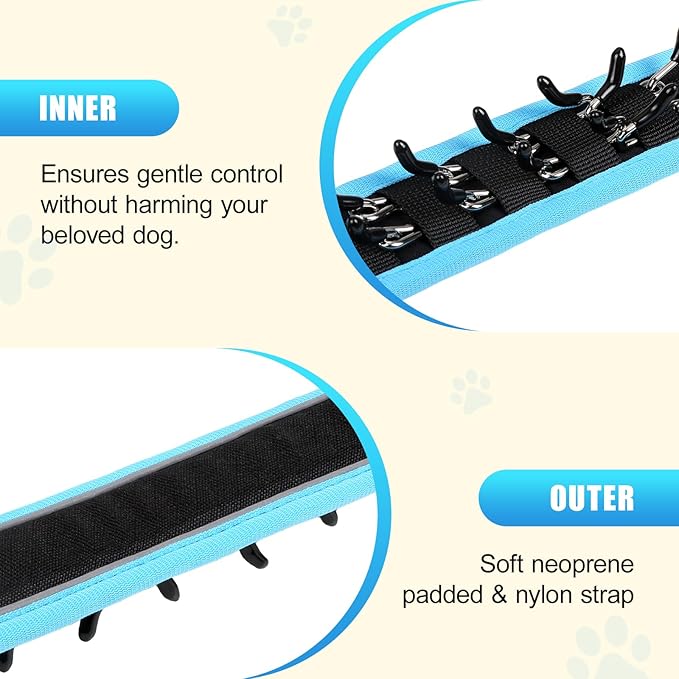 Lightweight Prong Collar for Dogs, Reflective No Pull Dog Collar | Adjustable Size Dog Pinch, Breathable Woven Fabric Air Grid Technology, Martingale Collar for Dogs Training(Blue-M)