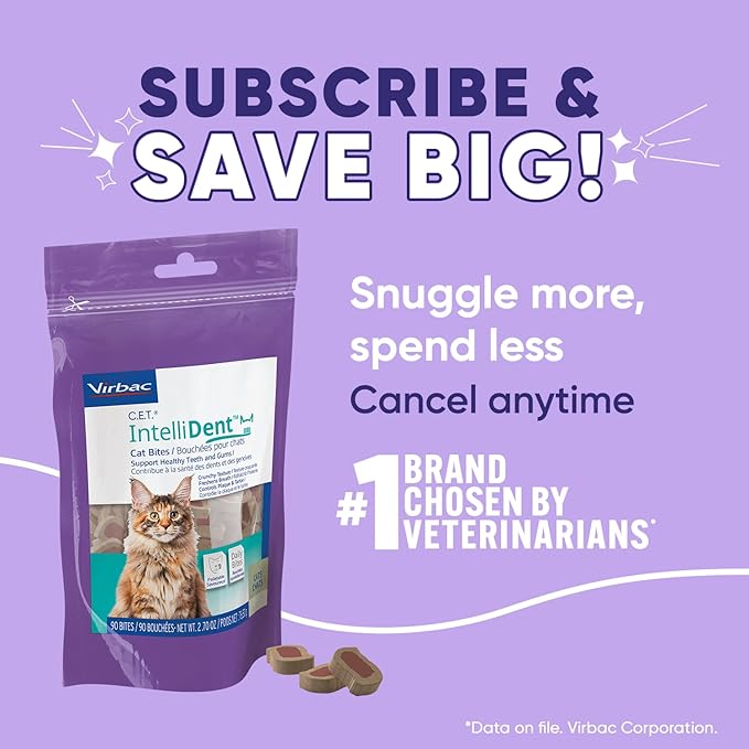 Virbac C.E.T.® INTELLIDENT® Cat Bites for Dental Care | Healthy Teeth and Gums | Fresh Breath, Chicken Flavor