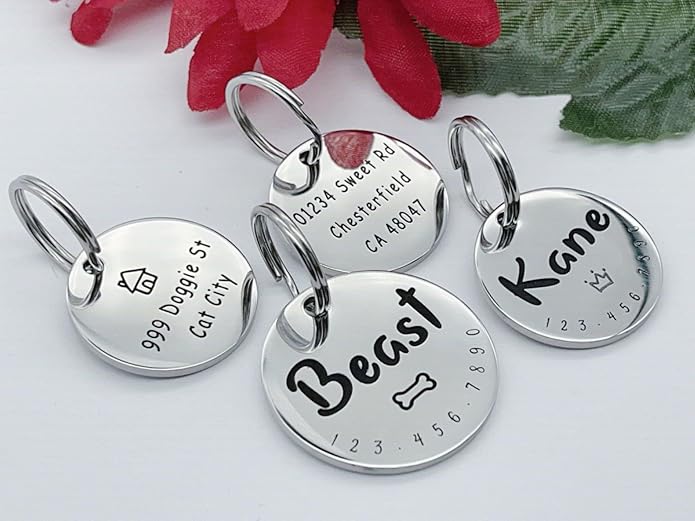 Cats Dogs ID Tags Personalized Cute Symbols Pets Collar Name Accessories Simple Custom Engraved Pet Name Tags Anti-Lost Stainless Steel Charm (Silver)